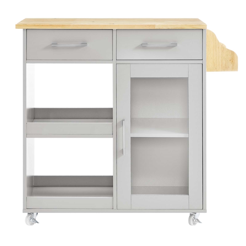 Modway Wood Culinary Kitchen Cart with Spice Rack in Light Gray/Natural