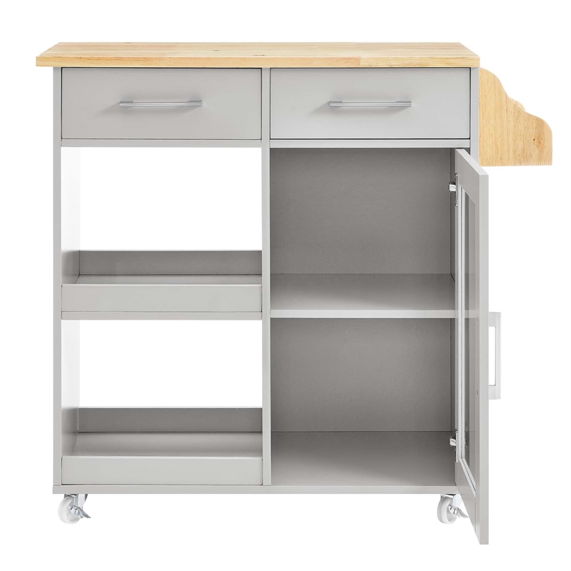 Modway Wood Culinary Kitchen Cart with Spice Rack in Light Gray/Natural
