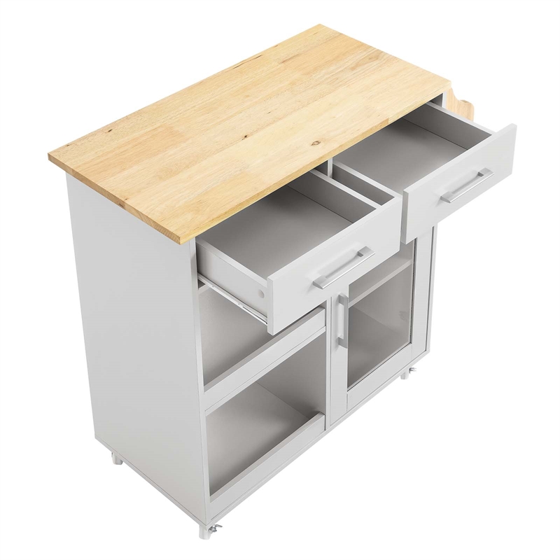 Modway Wood Culinary Kitchen Cart with Spice Rack in Light Gray/Natural