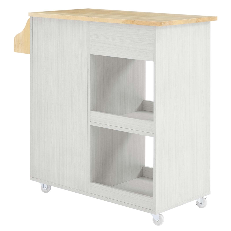 Modway Wood Culinary Kitchen Cart with Spice Rack in White/Natural