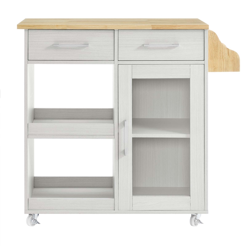 Modway Wood Culinary Kitchen Cart with Spice Rack in White/Natural