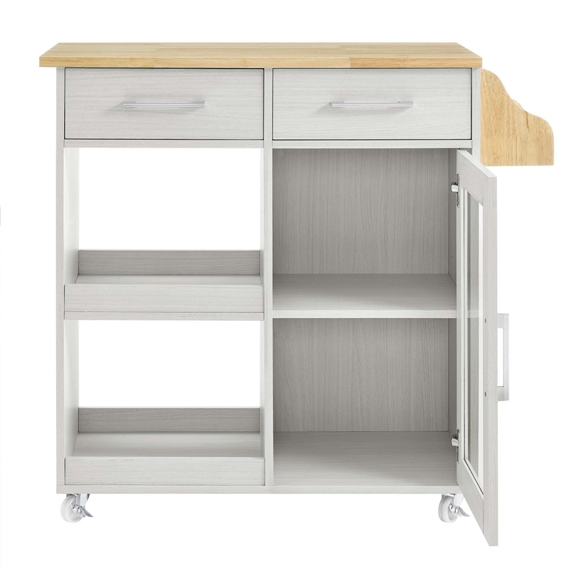 Modway Wood Culinary Kitchen Cart with Spice Rack in White/Natural
