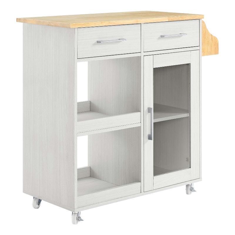 Modway Wood Culinary Kitchen Cart with Spice Rack in White/Natural