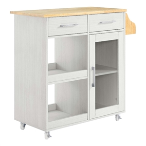 Modway Wood Culinary Kitchen Cart with Spice Rack in White/Natural