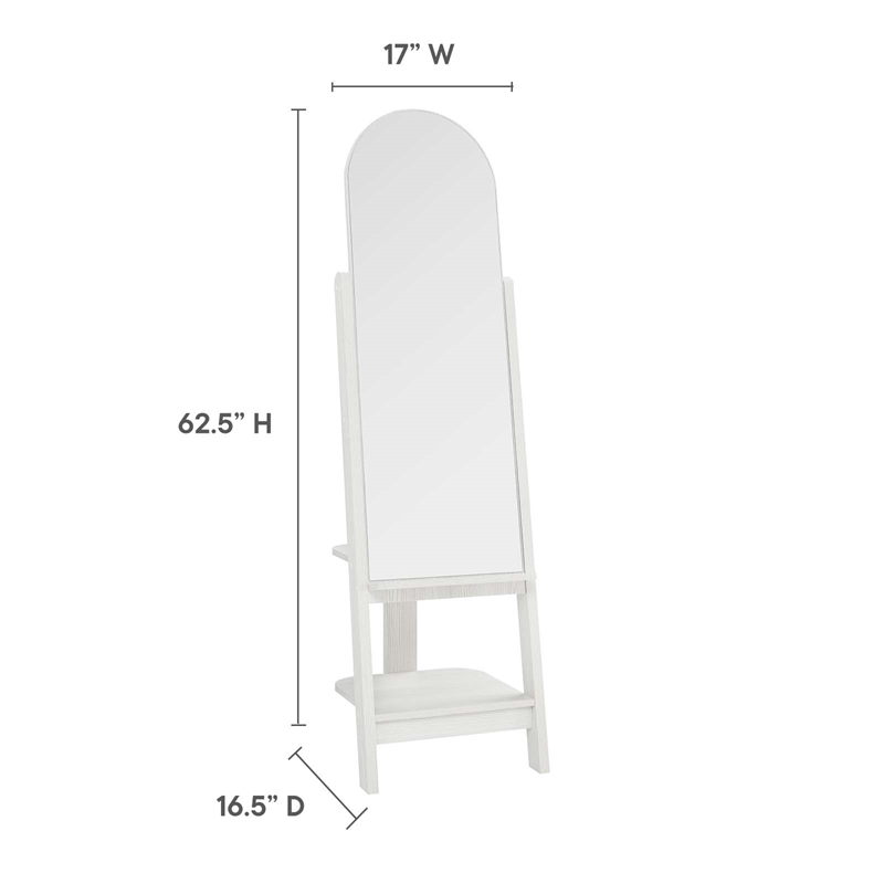 Modway Ascend Modern Wood Standing Mirror with Open Shelves in White