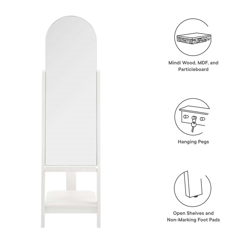 Modway Ascend Modern Wood Standing Mirror with Open Shelves in White
