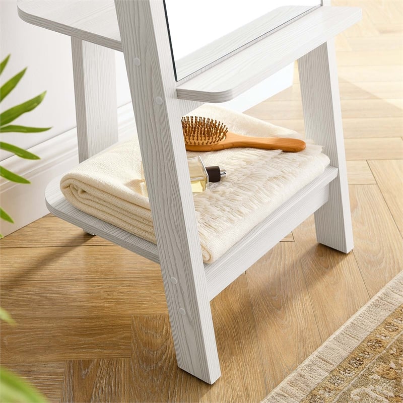 Modway Ascend Modern Wood Standing Mirror with Open Shelves in White