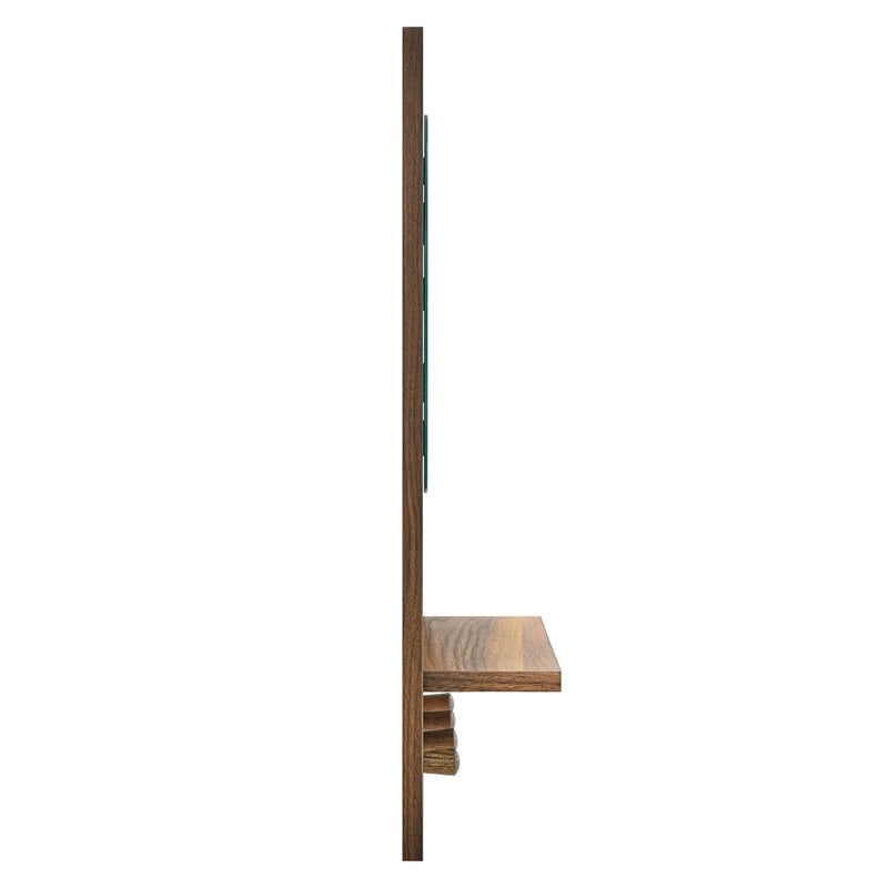 Modway Glint Modern Wood Mirror with Four Hanging Pegs in Walnut