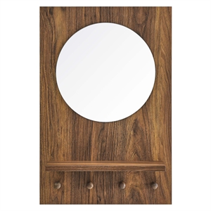 Modway Glint Modern Wood Mirror with Four Hanging Pegs in Walnut