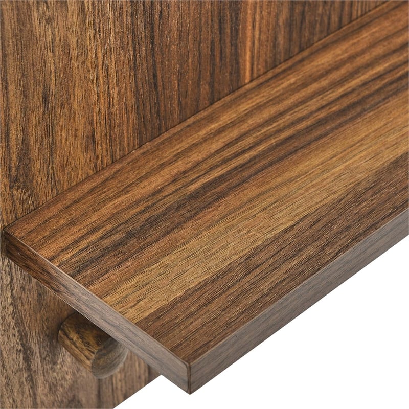 Modway Glint Modern Wood Mirror with Four Hanging Pegs in Walnut