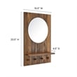 Modway Glint Modern Wood Mirror with Four Hanging Pegs in Walnut