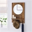 Modway Glint Modern Wood Mirror with Four Hanging Pegs in Walnut
