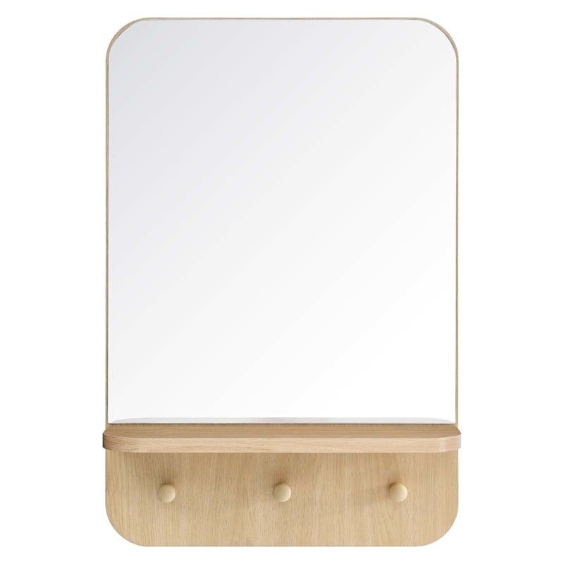 Modway Lumina Modern Wood Mirror with Three Hanging Pegs in Oak