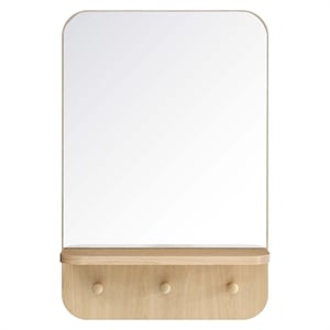 Modway Lumina Modern Wood Mirror with Three Hanging Pegs in Oak