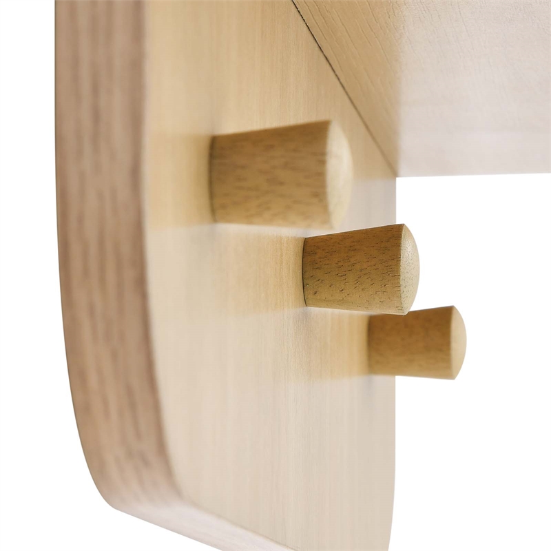 Modway Lumina Modern Wood Mirror with Three Hanging Pegs in Oak