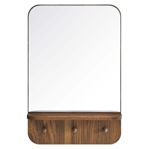 Modway Lumina Modern Wood Mirror with Three Hanging Pegs in Walnut