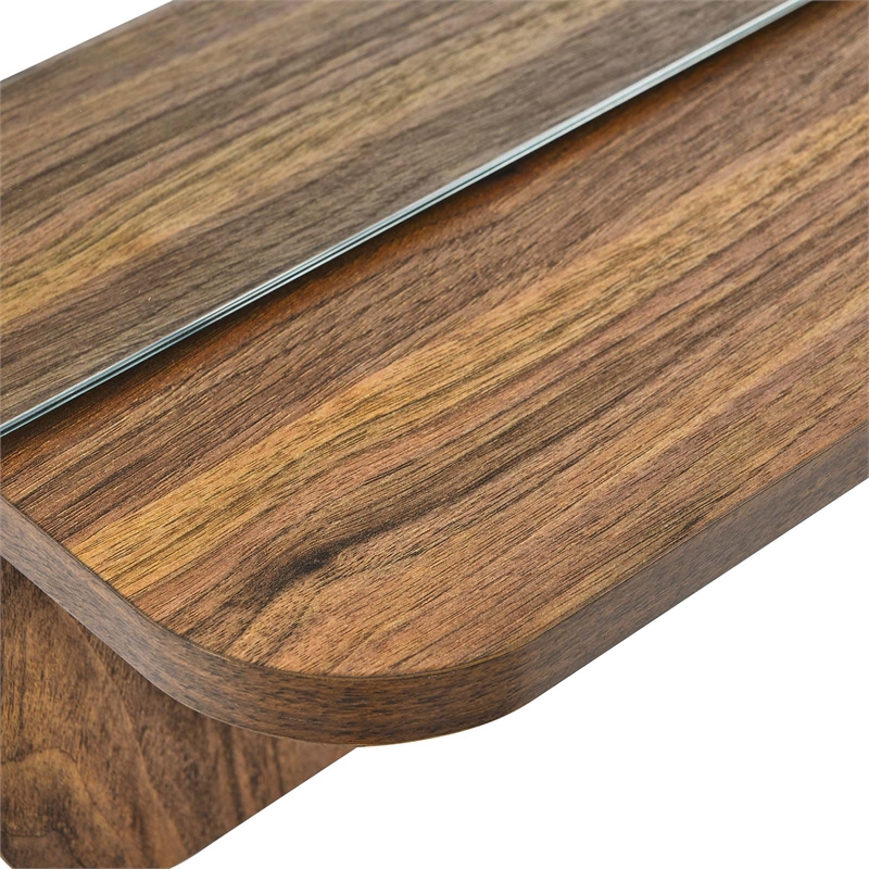 Modway Lumina Modern Wood Mirror with Three Hanging Pegs in Walnut