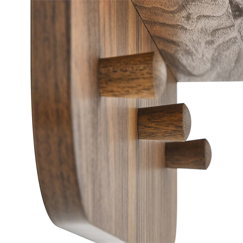 Modway Lumina Modern Wood Mirror with Three Hanging Pegs in Walnut