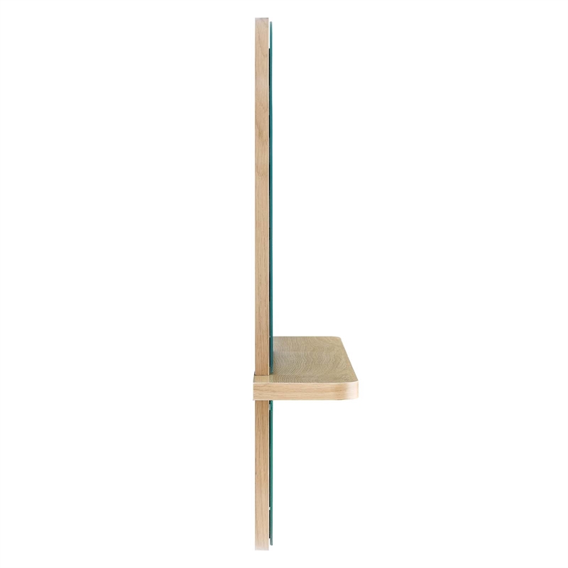 Modway Solstice Rectangular Modern Wood Mirror with Small Shelf in Oak