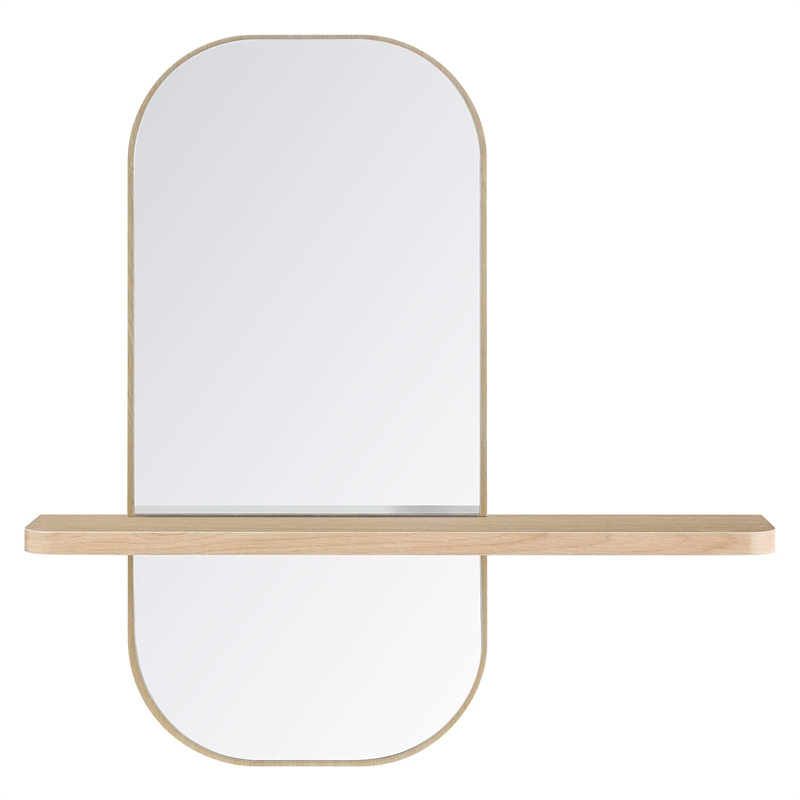 Modway Solstice Rectangular Modern Wood Mirror with Small Shelf in Oak
