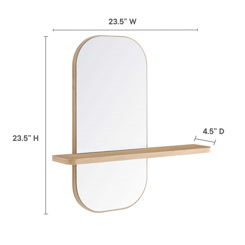Modway Solstice Rectangular Modern Wood Mirror with Small Shelf in Oak