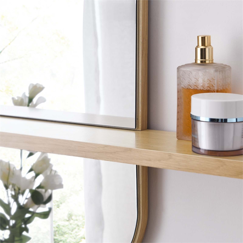 Modway Solstice Rectangular Modern Wood Mirror with Small Shelf in Oak