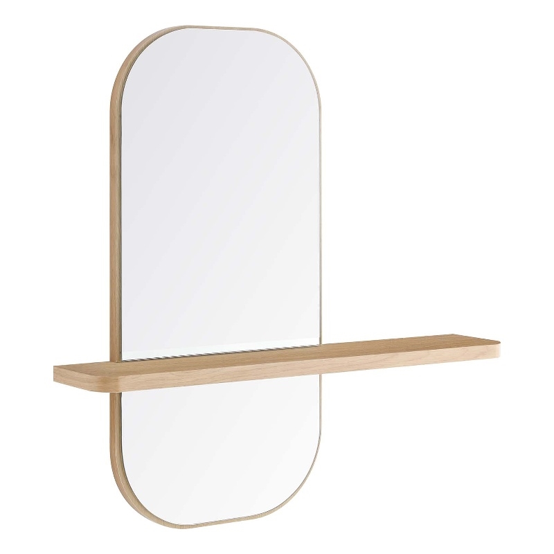 Modway Solstice Rectangular Modern Wood Mirror with Small Shelf in Oak