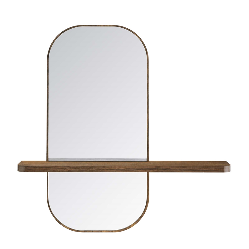 Modway Solstice Rectangular Modern Wood Mirror with Small Shelf in Walnut