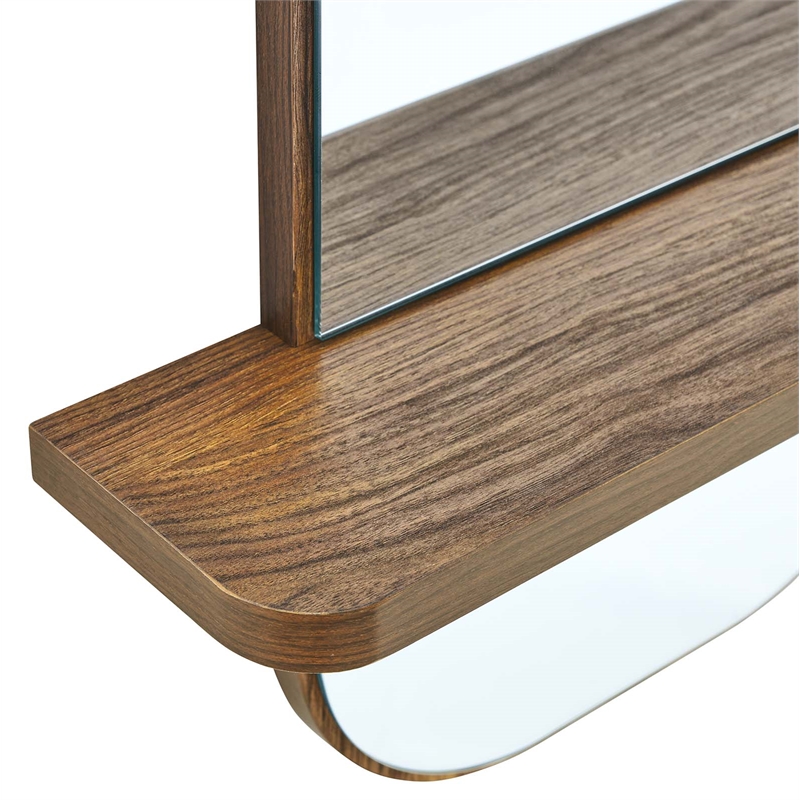 Modway Solstice Rectangular Modern Wood Mirror with Small Shelf in Walnut