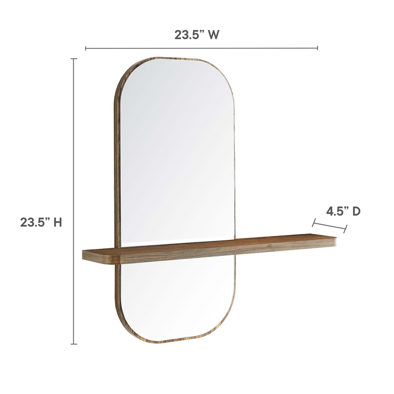 Modway Solstice Rectangular Modern Wood Mirror with Small Shelf in Walnut