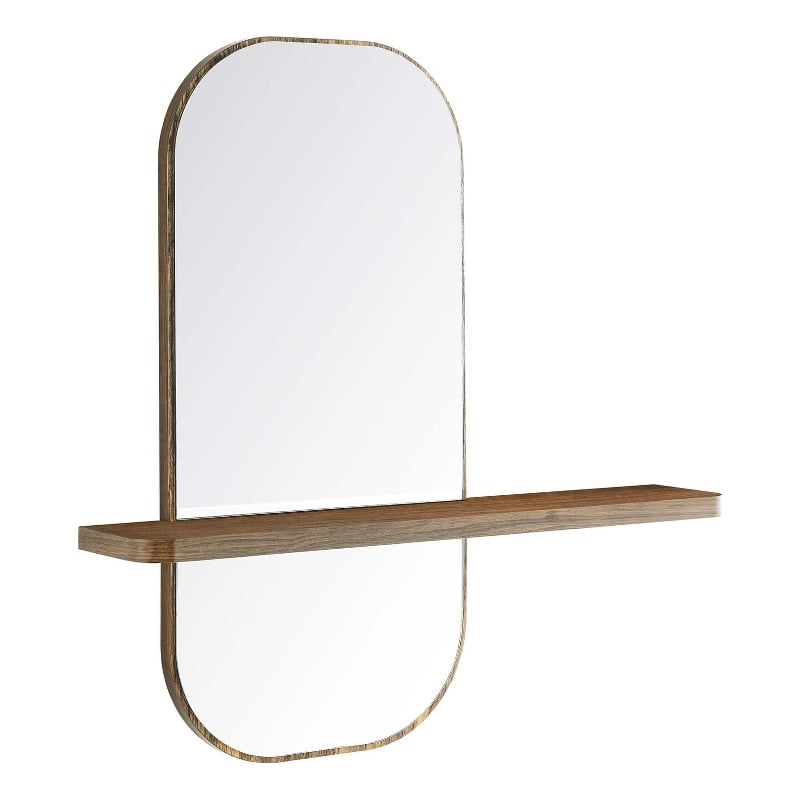 Modway Solstice Rectangular Modern Wood Mirror with Small Shelf in Walnut