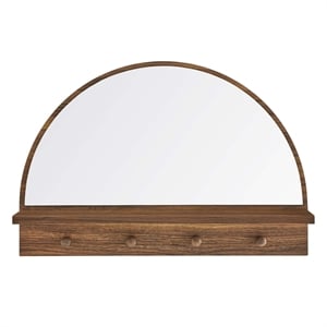 Modway Moonbeam Arched Wood Mirror with Four Hanging Pegs in Walnut