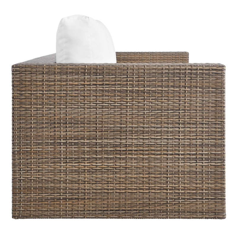 Modway Convene Outdoor Synthetic Rattan Sofa in Cappuccino and White