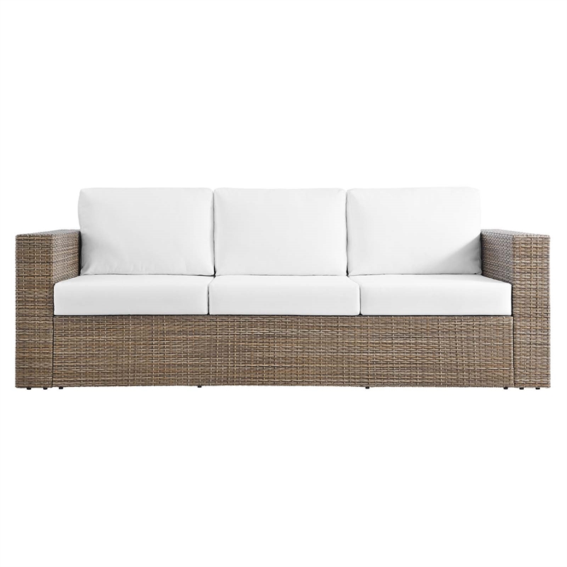 Modway Convene Outdoor Synthetic Rattan Sofa in Cappuccino and White