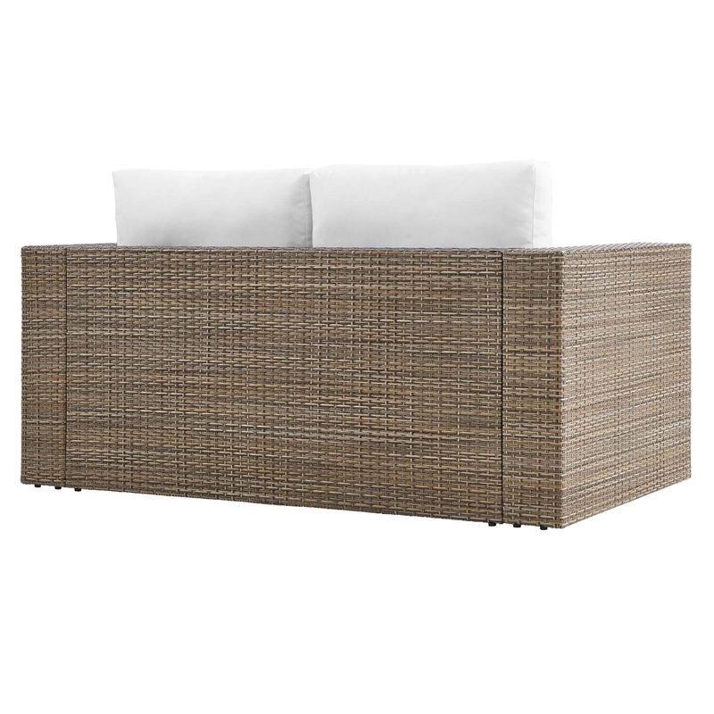 Modway Convene Outdoor Synthetic Rattan Loveseat in Cappuccino/White