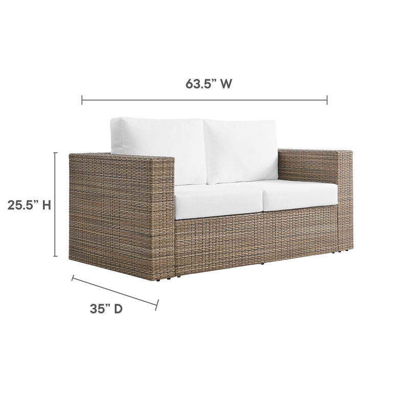 Modway Convene Outdoor Synthetic Rattan Loveseat in Cappuccino/White