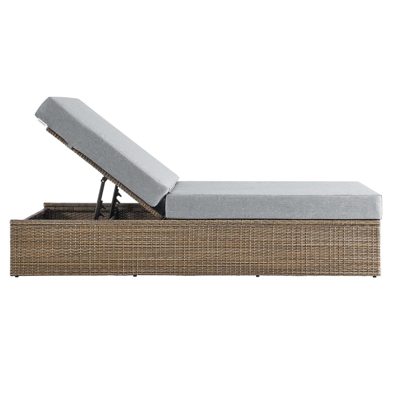 Modway Convene Outdoor Synthetic Rattan Chaise Lounge Chair in Cappuccino/Gray