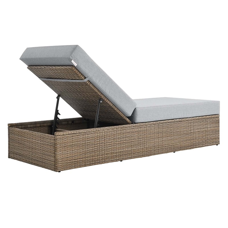 Modway Convene Outdoor Synthetic Rattan Chaise Lounge Chair in Cappuccino/Gray