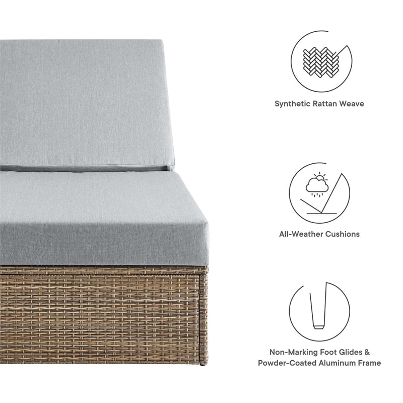 Modway Convene Outdoor Synthetic Rattan Chaise Lounge Chair in Cappuccino/Gray
