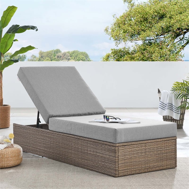 Modway Convene Outdoor Synthetic Rattan Chaise Lounge Chair in Cappuccino/Gray