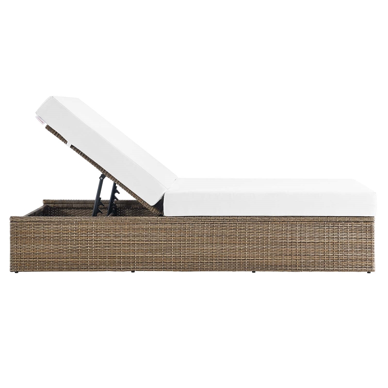 Modway Convene Outdoor Synthetic Rattan Chaise Lounge Chair in Cappuccino/White