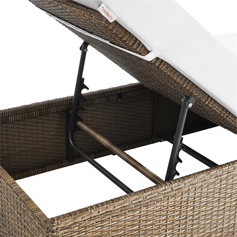 Modway Convene Outdoor Synthetic Rattan Chaise Lounge Chair in Cappuccino/White