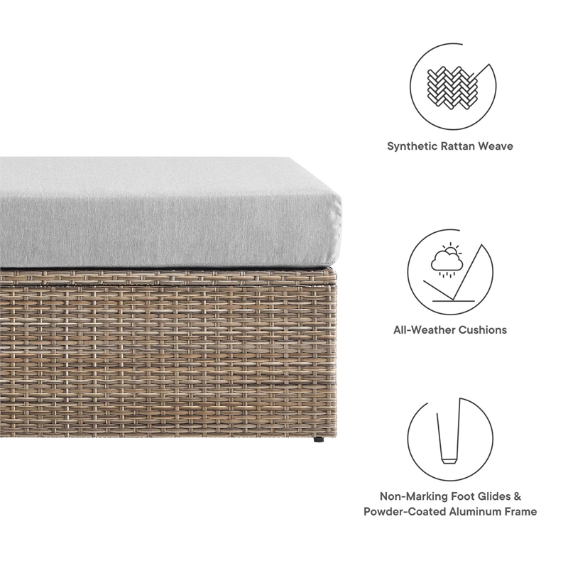 Modway Convene Outdoor Rectangle Synthetic Rattan Ottoman in Cappuccino/Gray