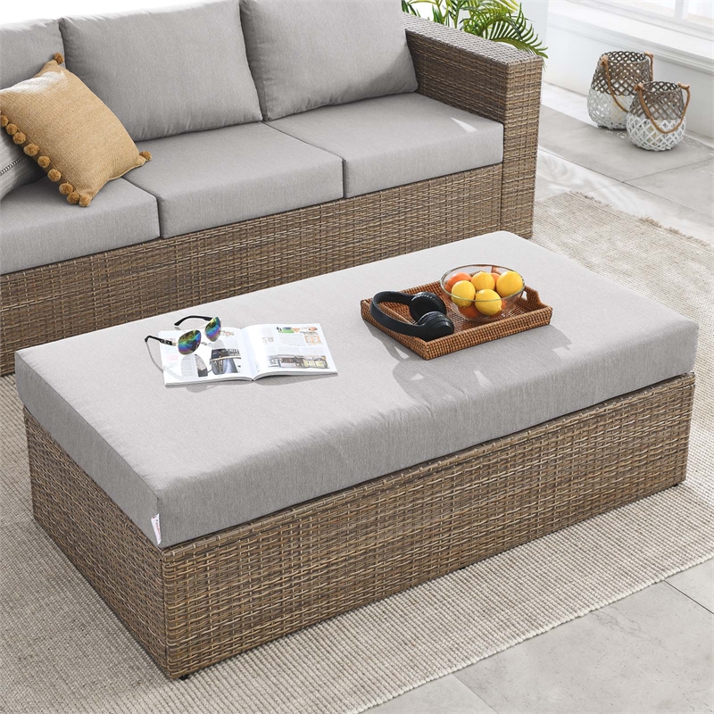 Modway Convene Outdoor Rectangle Synthetic Rattan Ottoman in Cappuccino/Gray