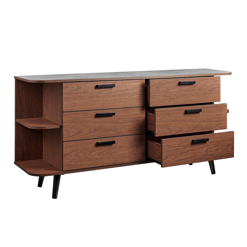 Modway Langston 6-Drawer Wood Sideboard with Splayed Base in Walnut and Gray