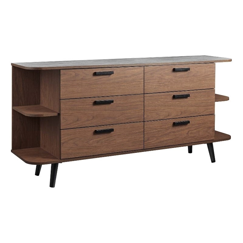 Modway Langston 6-Drawer Wood Sideboard with Splayed Base in Walnut and Gray
