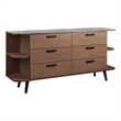 Modway Langston 6-Drawer Wood Sideboard with Splayed Base in Walnut and Gray