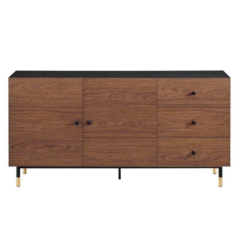 Modway Nexus Wood Storage Cabinet Sideboard in Black and Walnut