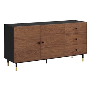 Modway Nexus Wood Storage Cabinet Sideboard in Black and Walnut