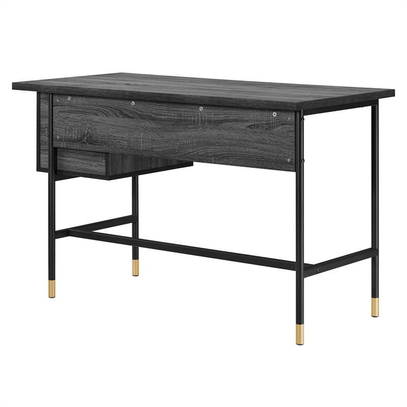 Modway Nexus Metal Tubular Frame Home Office Desk in Black Charcoal/Gold